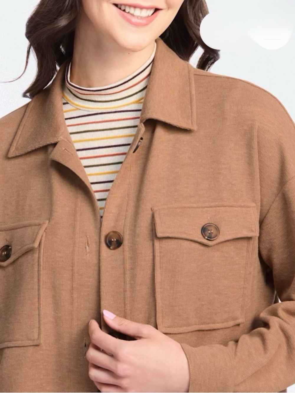 Pinque Leen Camel Button-Front Shacket - Picture 3 of 4